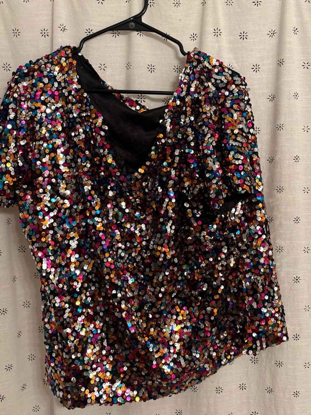 Multicolor Sequin V-Neck Party Blouse - Black Base